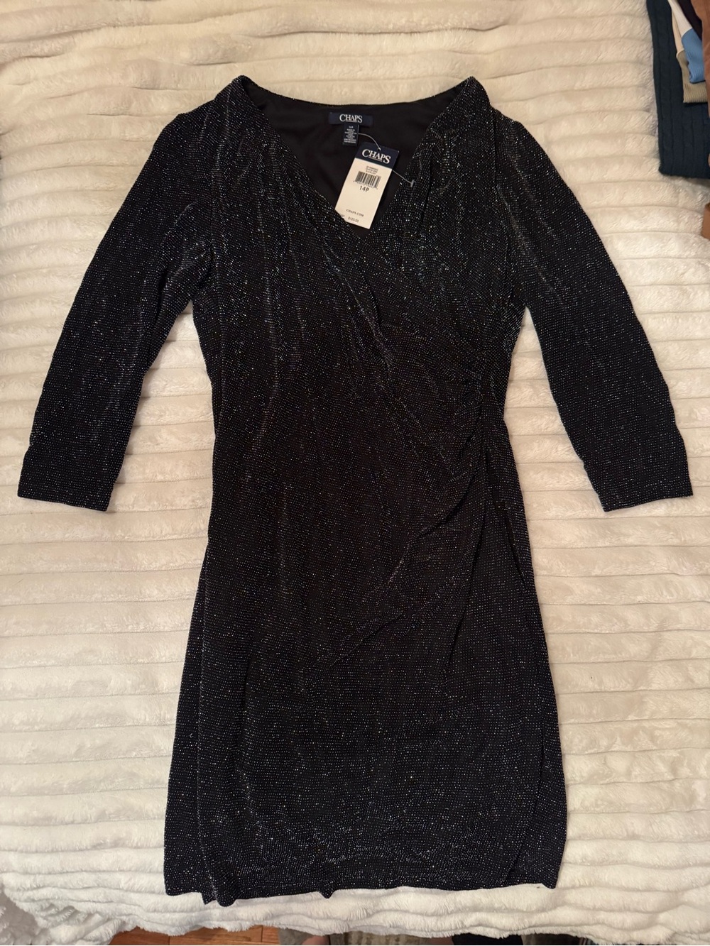Chaps Black Wrap-Style Long Sleeve Dress